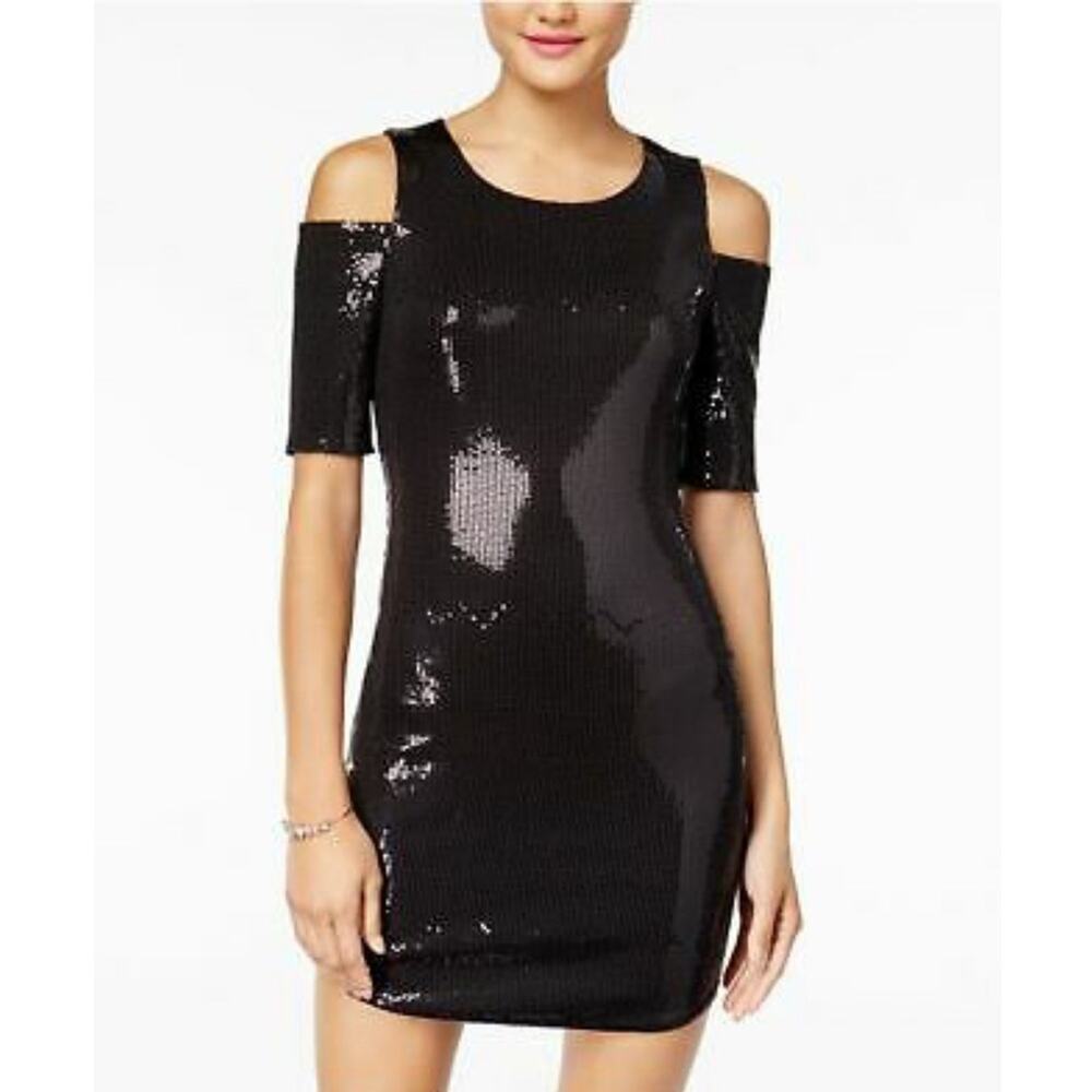 As U Wish Juniors Sequined Cold Shoulder Bodycon Dress Size Small